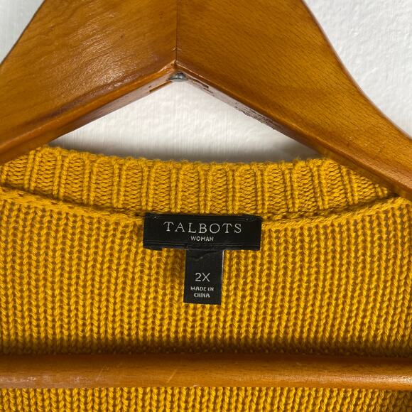 Talbots Wool Cashmere Mustard Yellow Full Zip Cable Knit Cardigan Women's 2X - Picture 4 of 9
